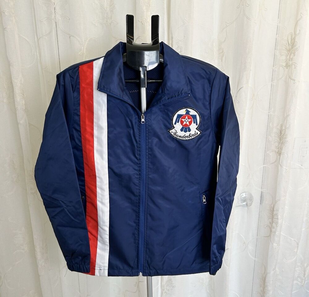 Vintage USAF Thunderbirds Air Show Windbreaker Track Jacket Blue Embroidered Med - Picture 1 of 10